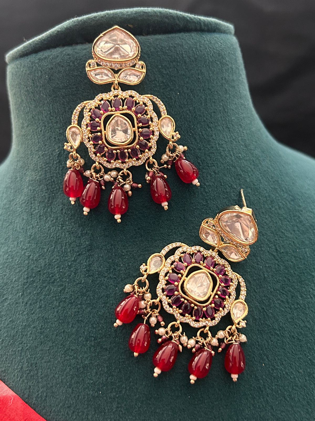 Royal Red Kundan Bridal Necklace Set with Earrings